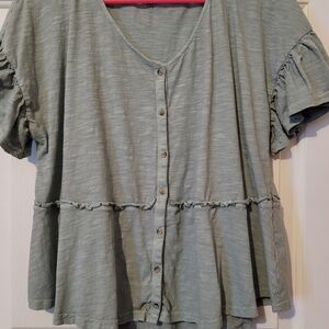 dip Sage Green Ruffle Sleeve Blouse